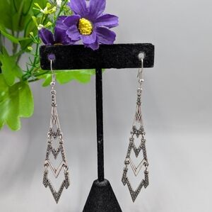 Genuine Black Crystal Extra Long Vintage Drop Earrings